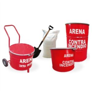 Tambo arenero, arena silica y pala